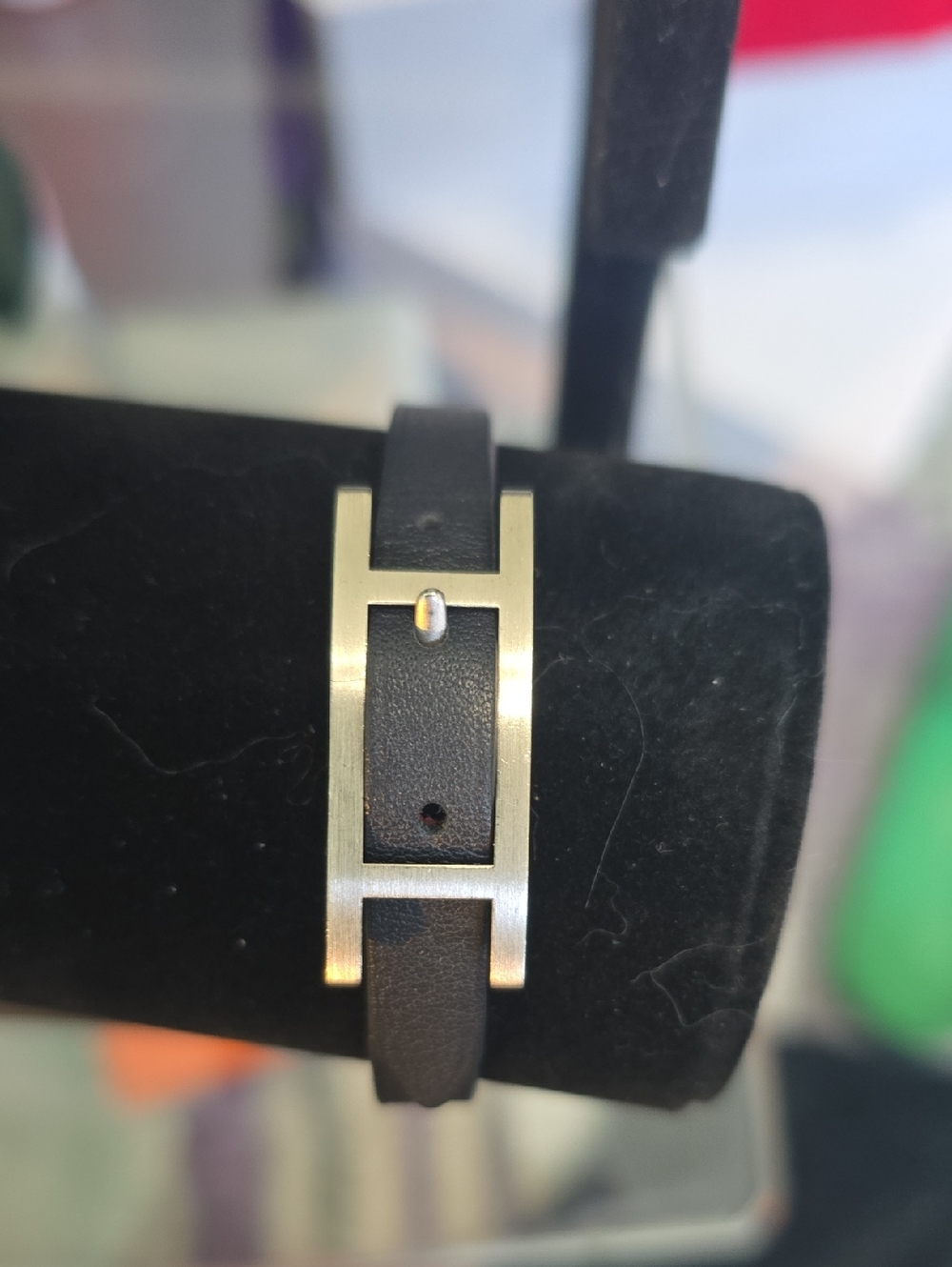 Hermes Black Leather H Bracelet with Silver Tone Hardware